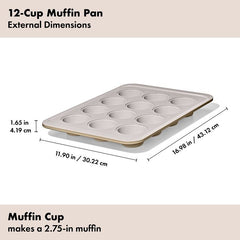 Non-Stick Pro Ceramic Coated Metal Bakeware 12-Cup Muffin Pan - Biscuit